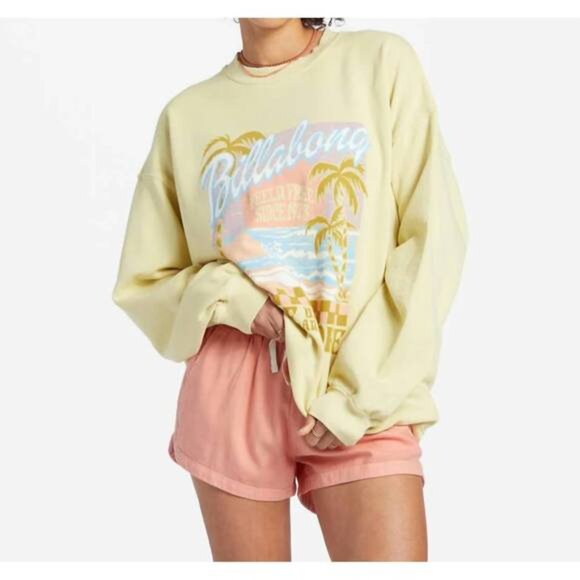 Billabong Ride In Oversized Crew Sweatshirt in Sunspell Yellow Size Medium - Picture 1 of 7